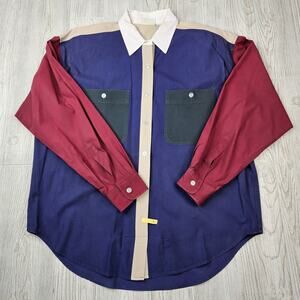Huntington Ridge Shirt Mens Large Colorblock Patchwork Two Pocket‎ Button Up 90s